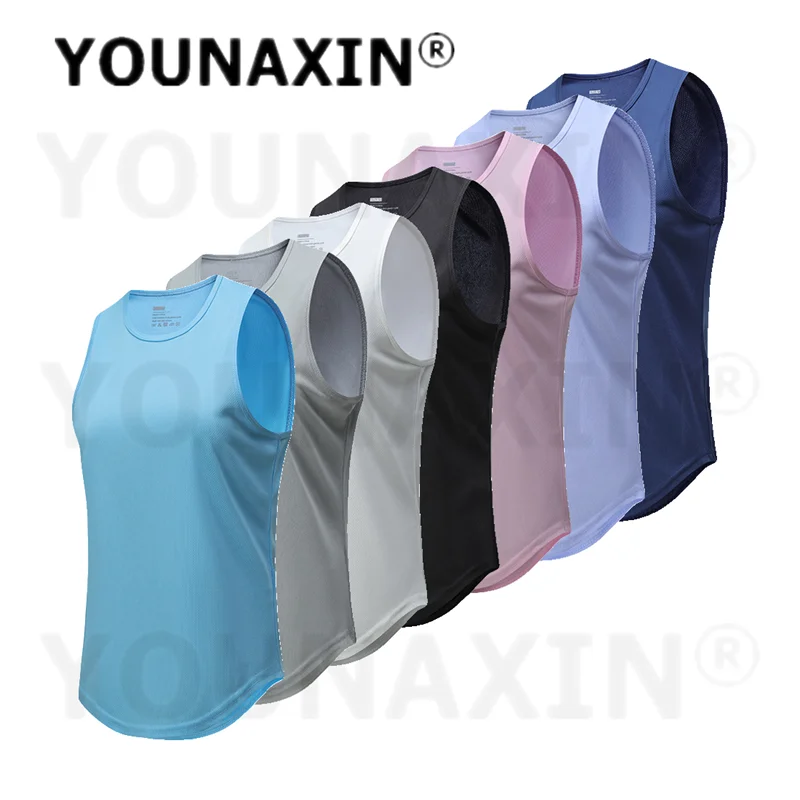 Lot de 7 débardeurs sans manches à ourlet incurvé en maille à séchage rapide pour femme, idéal pour le yoga, la gym et la course à pied, multicolores, tailles S M L XL YOUNAXIN