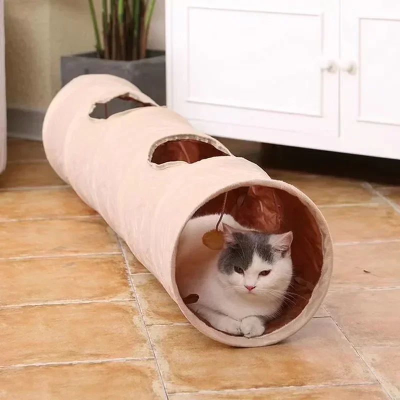 Pet Cat Toys Big Long Cat Tunnel with Ball Foldable Suede Material Funny Cat Toys 120cm Dia 25cm Kitten Play 2 Hole Pet Supplies