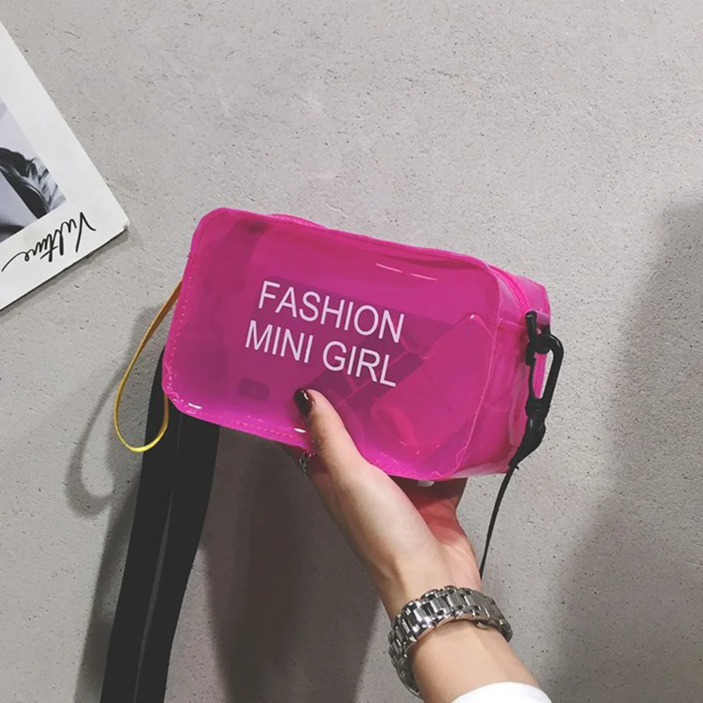 Transparent Laser Crossbody Bag Women\'s Candy Color Letter Fashion Bag Mini Shoulder Messenger Bag PVC Jelly Small Tote Bag