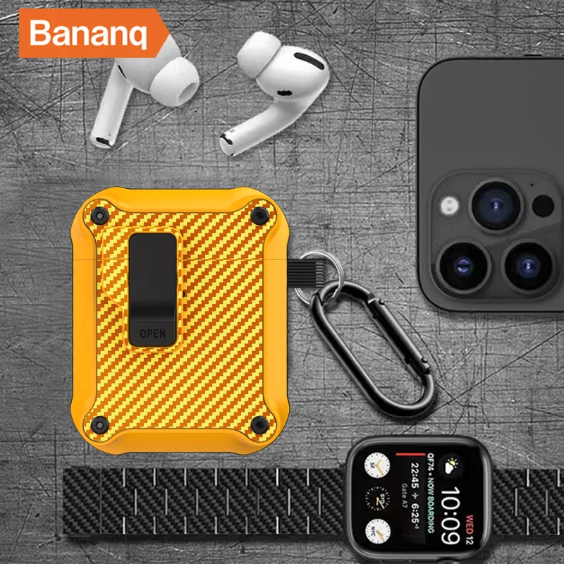 Bananq penutup Earphone untuk Apple Airpods 3 2 1, elastis TPU + PC + serat karbon Magnet tahan guncangan