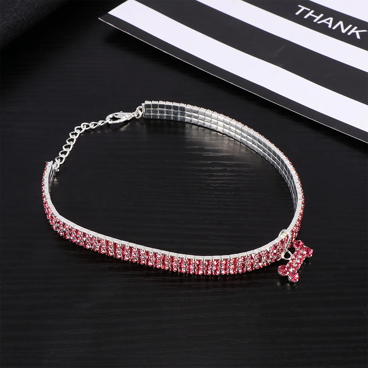 

Rhinestone Necklace Pink Collar Pet Dog Cat Puppy Elastic Size White Buckle Collars Small Adjustable