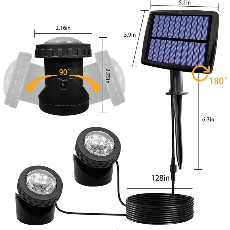 Imagem -02 - Led Solar Pond Spotlights Luzes Subaquáticas com Cabeça Dupla Iluminação Submarina Impermeável da Paisagem