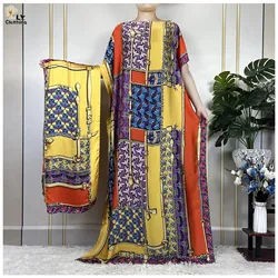 2023 New Abayas Fashion Short Sleeve Silk Soft For Women  Loose Robe Muslim Summer Maxi African Islam Femme Dresses With Turban