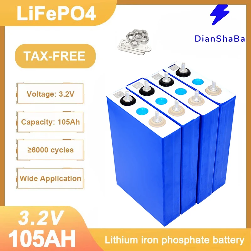 

3.2V 105Ah Lifepo4 Battery Grade A Lithium Iron Phosphate 6000 Cycles Rechargeable Cells For DIY 12V 24V 48V Home Solar Energy