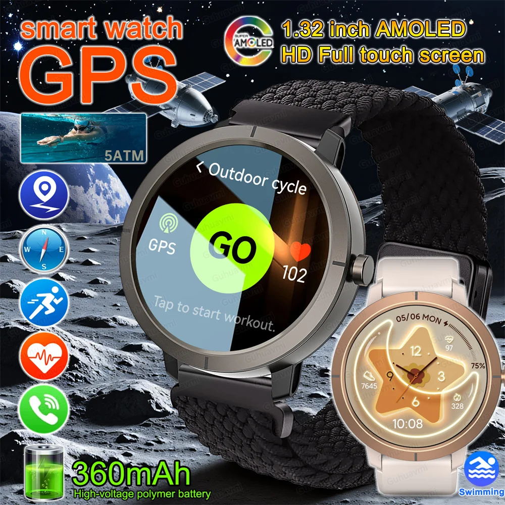 

GPS Smartwatch Men Six-star positioning 5ATM Waterproof 1.32“ AMOLED Compass Altitude pressure70+ Sport Modes GPS Smartwatch