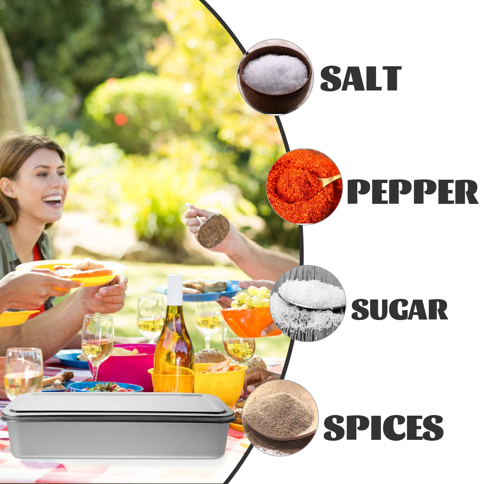 

Seasoning Box Set Sauce Container with Lid Compartment Condiment Containers Stainless Steel Lids Organizer Bottle Castor