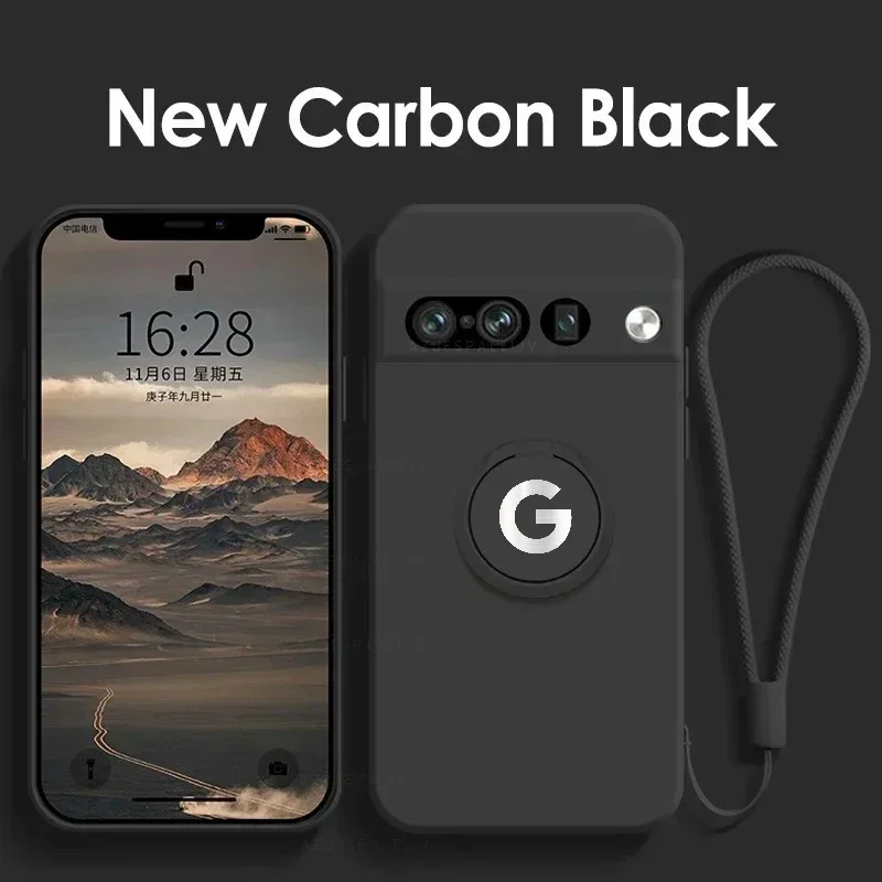 

Original Liquid Silicone Rotate Ring Holder Phone Case For Google Pixel 10 Pro XL 9 8 7 6 A Lanyard Anti-Drop Protect Soft Cover