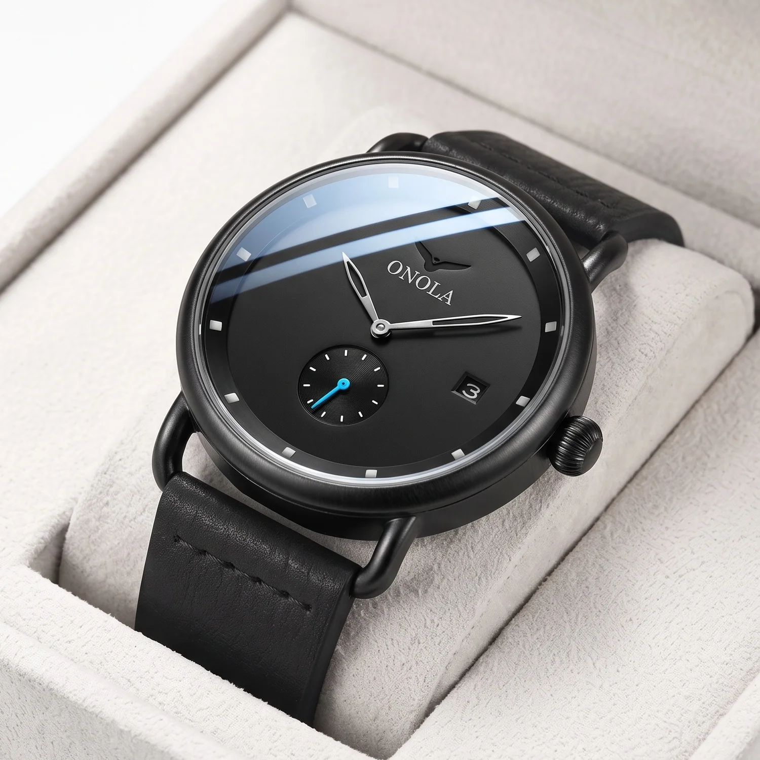 ONOLA Men's Quartz Watch Retro Simple Dial Small Second Hand Sub dial Thin Case Fashion Watch Men's Daily Wear Watch