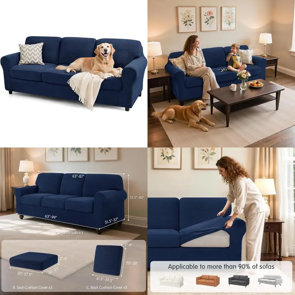 طقم أغطية أريكة قابلة للتمدد مكون من 7 قطع غطاء أريكة ومسند الظهر ووسادة حامية للأثاث للأرائك المحشوة #1