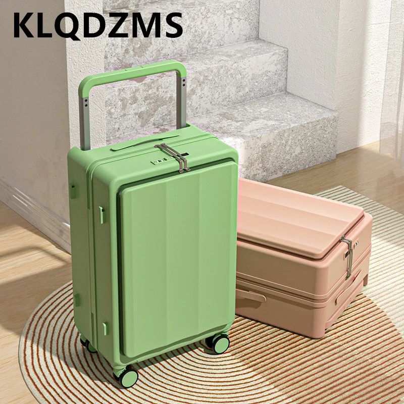 KLQDZMS 20"24"26inch Front Opening Luggage Ultra Light and Wear-resistant USB Charging Port Multifunctional Boarding Suitcase