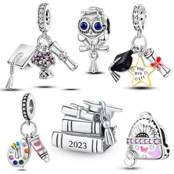 Silver Plated Charms Graduation Campus Mortarboard Beads Fit Original Pandora Bracelet Diy Pendants Jewelry Gift