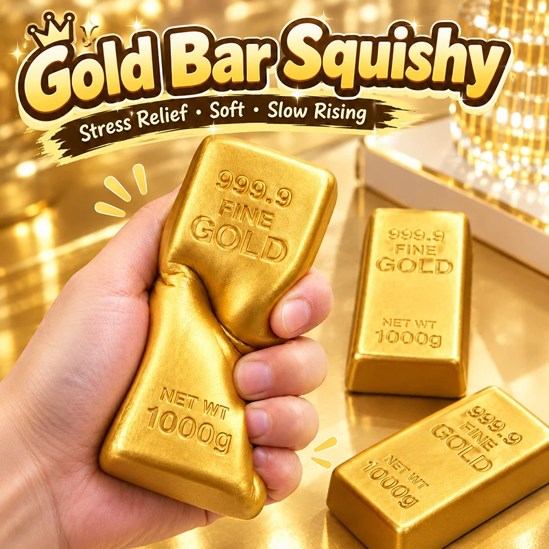 Gold Bar Squishy Soft Slow Rising Stress Relief Fidget Squeeze Gold Ingot Desk Decor Gift