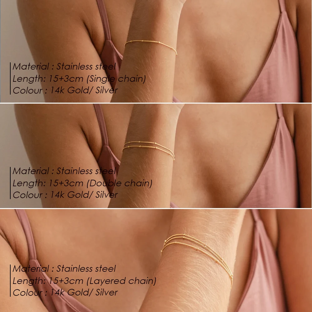 eManco بسيطة المرأة الكرة سلسلة سوار سوار جديد الطبقات رقيقة الخرز الاكسسوارات مجوهرات من صلب لا يصدأ هدايا بالجملة #2