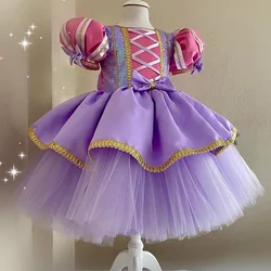 Baby Girls Rapunzel Party Dress Kids Sleeping Beauty Little Girl Purple Princess Gown Toddler Big Bow Fluffy Evening Clothes