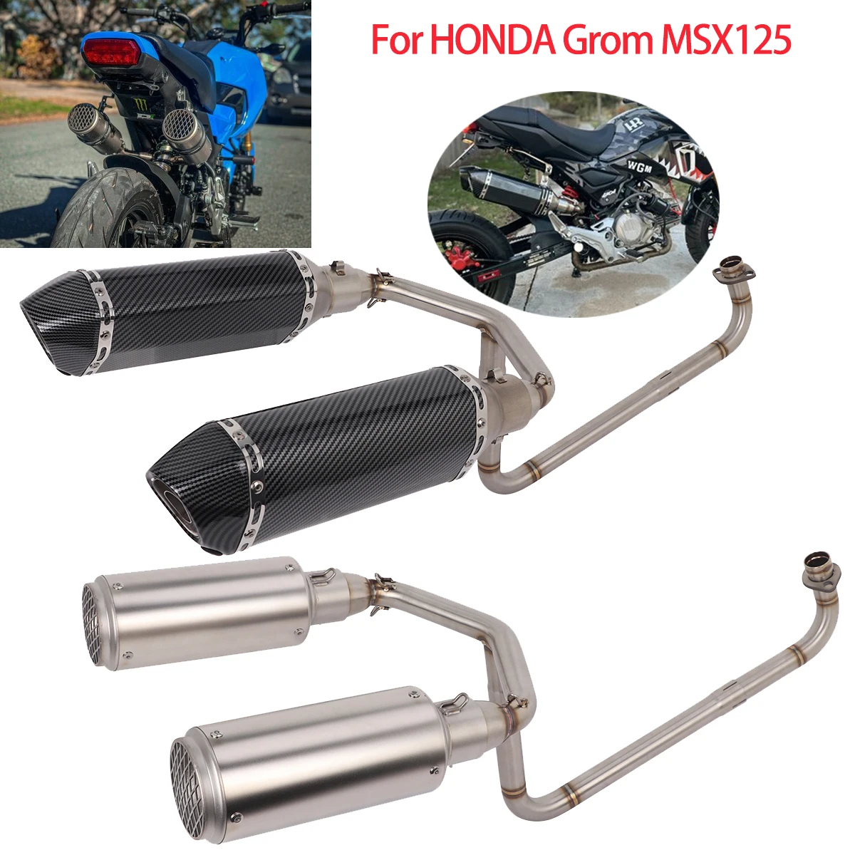Für Honda GROM MSX125 Komplette Auspuffanlage 2014-2025 Motorrad Komplettrohr Doppel-Schalldämpfer Mit DB Killer Modifizierter Auspuff