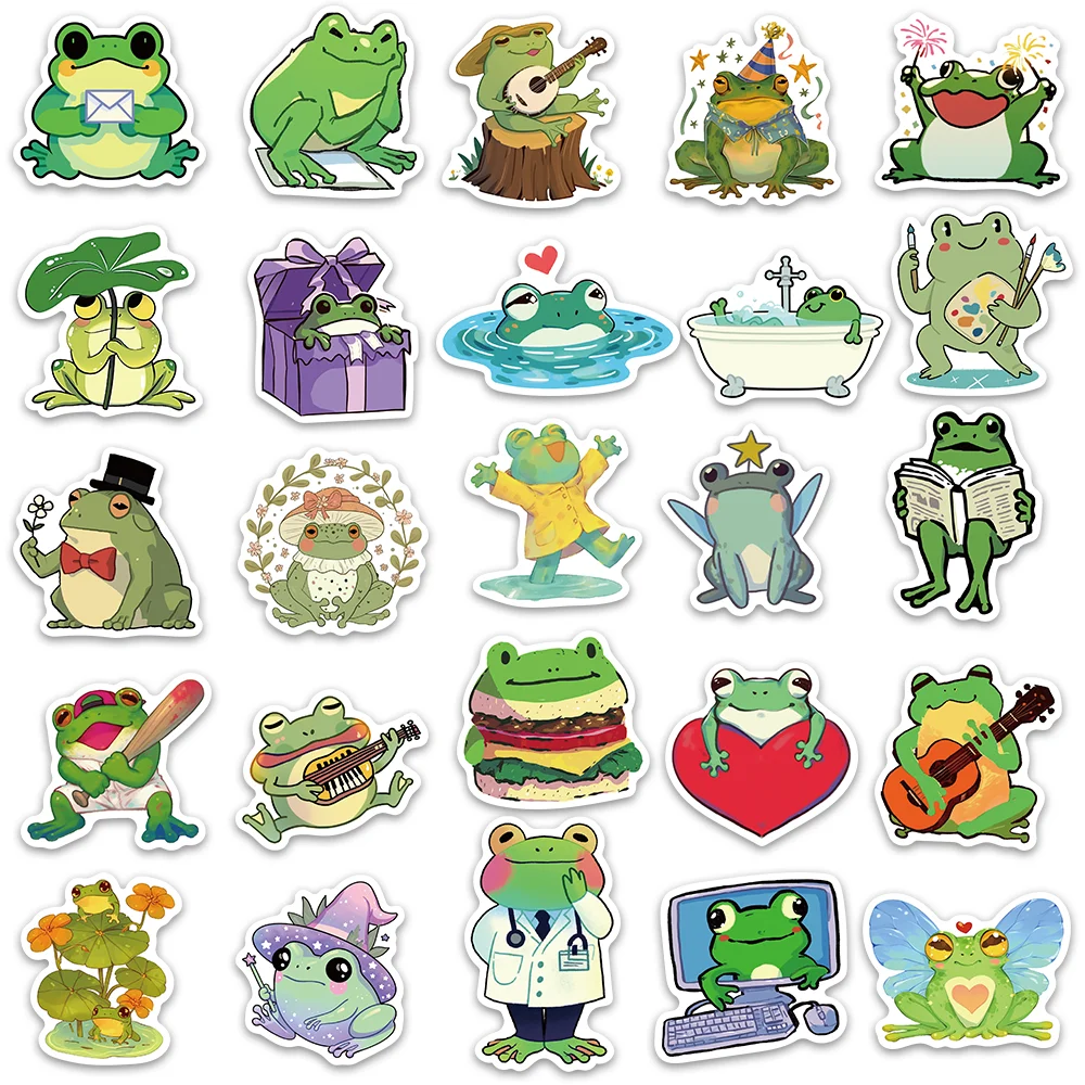 50pcs cute frog stickers cartoon decoration luggage guitar skateboard DIY decoration helmet PVC waterproof adhesive painting