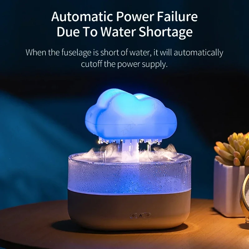 Colorful Night Light Nebulized Cloud Rain Humidifier Ultrasonic Essential Oil Raindrop Diffuser White Noise Aromatherapy Machine