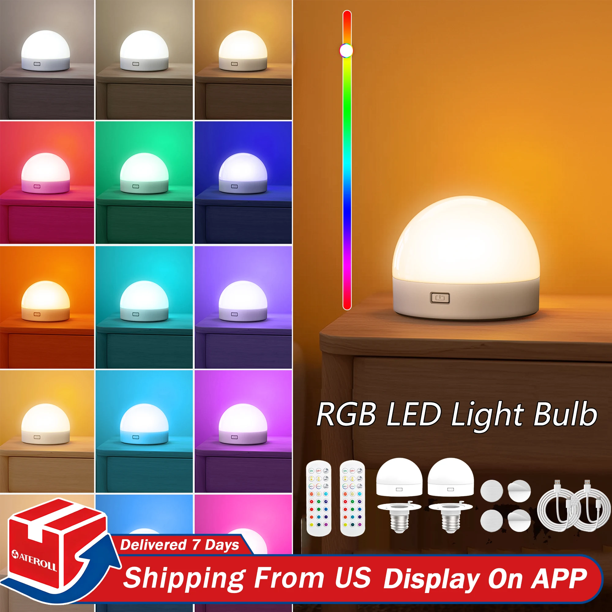 RGB LED Light Bulb USB 5V Charging Smart Remote Control Dimmable For Bedroom Bedside Living Room Bar LED Lighting Fixtures