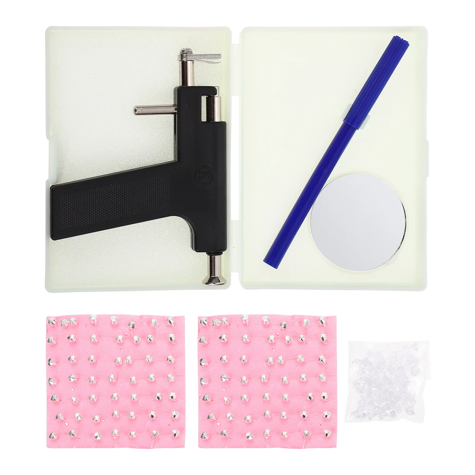 

1 Set Ear Piercing Kit With Ear Studs Professional Body Tool For Nose Navel Safe Easy Use At Home Salon Clean Disinfect Mark