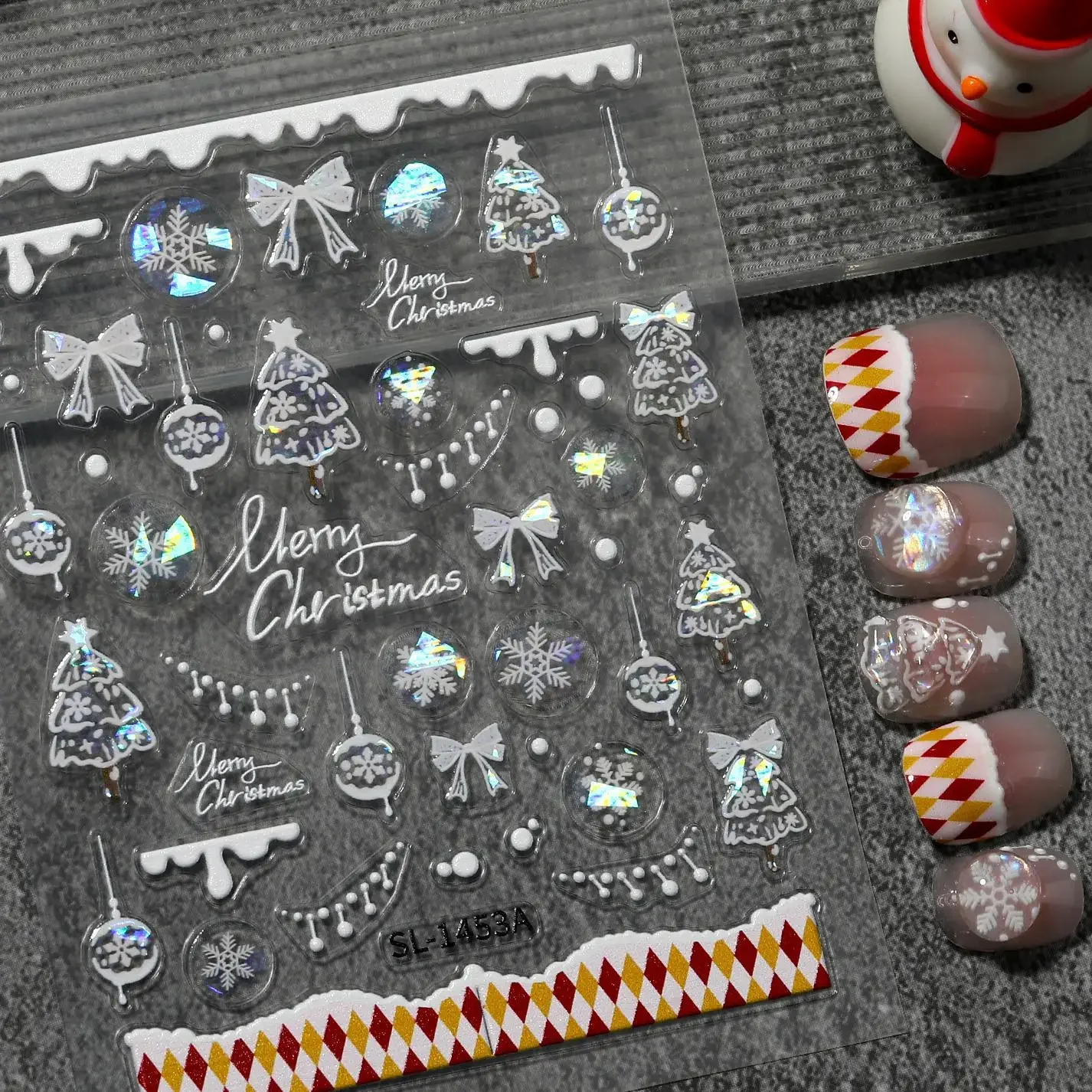 1 Set Ins Christmas Nail Stickers Gold Foil Snowman Gingerbread House Self Adhesive DIY Nail Art Decor