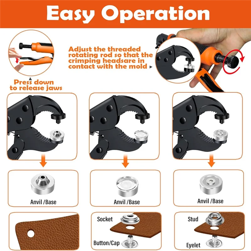 ABUN-Snap Kit Fastener Tools: Adjustable Snap Pliers For Fabric Boat Cover Canvas Repair Kit, Marine Snaps Stainless Steel