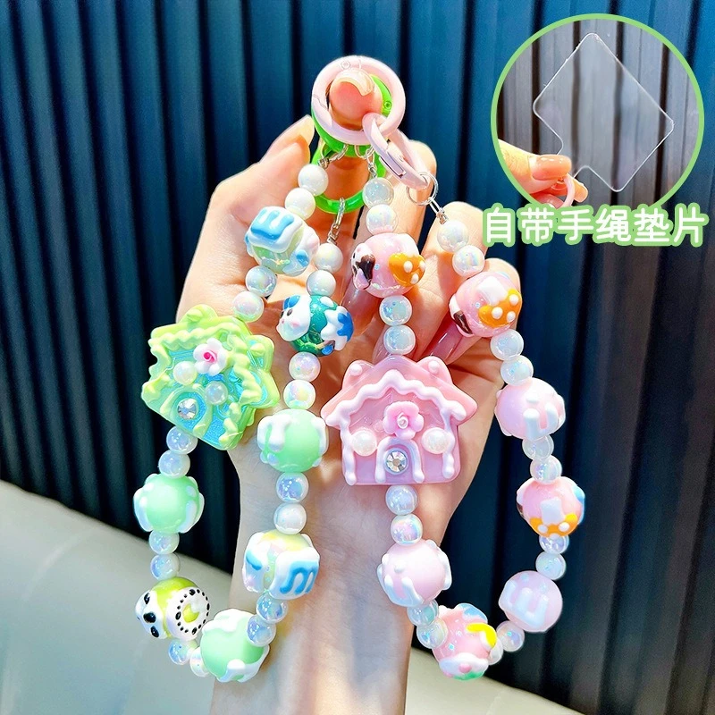 

Luxury Colorful Hand Painted Beads W/Card Cell Phone Chain Charms Bag Decoration Pendant Hanging Ornament Jewelry Keychain Gift