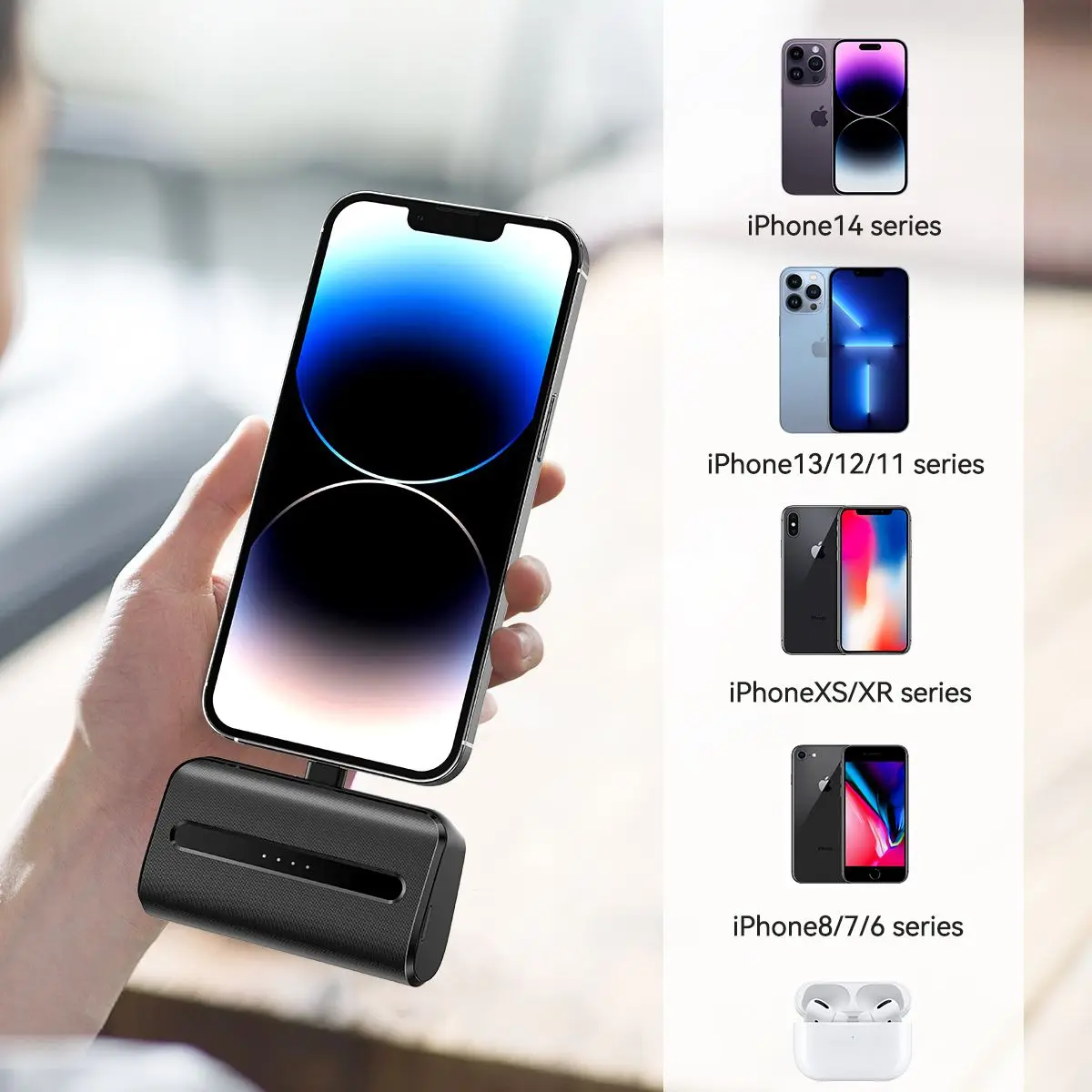 Mini-Powerbank, tragbar, 6000 mAh, Schnellladung mit Typ-C/Blitzstecker, kompakter Notfall-Akku für iPhone/Android-Telefone