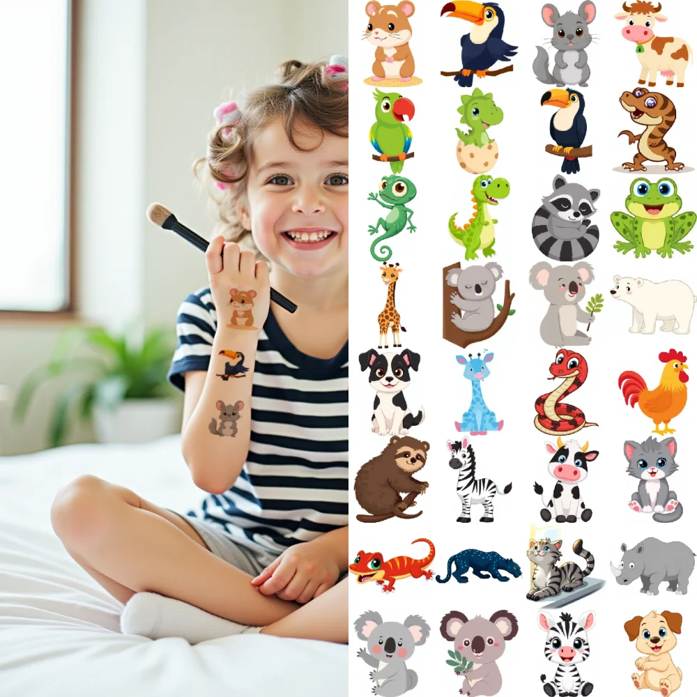 

54pcs Temporary Tattoo Temporary Tattoo Stickers Cats Cartoon Animals Giraffes For Girls Shoulders Boys