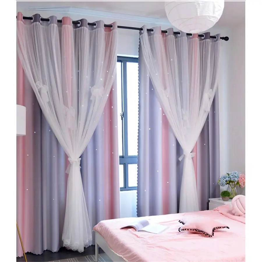 

96 inch Length Room Darkening Blackout Pink Grey Rainbow Curtains for Girls Bedroom Kids Room Ombre Window Panels Living RoomPin