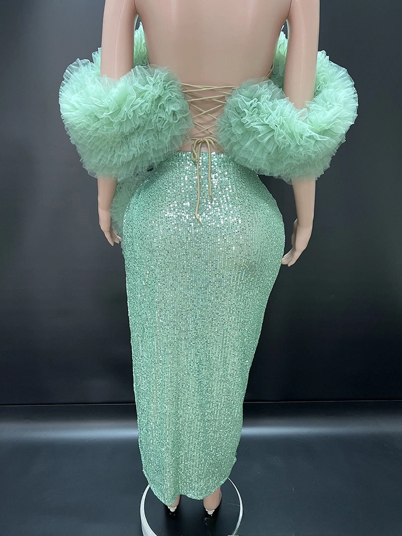 Nicchia verde malachite gonna tutu in rete avvolta sul seno di fascia alta festa di compleanno studio fotografico luce abito di lusso gonna abiti lunghi
