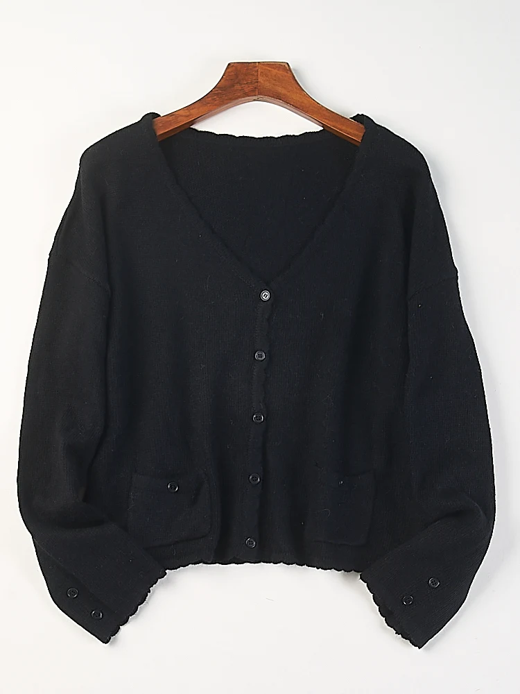 

High-End Korean Sle V-Ne Knitted Long Sve Open Cardigan Women's Loose Fit Color Slimming Sweater Jaet