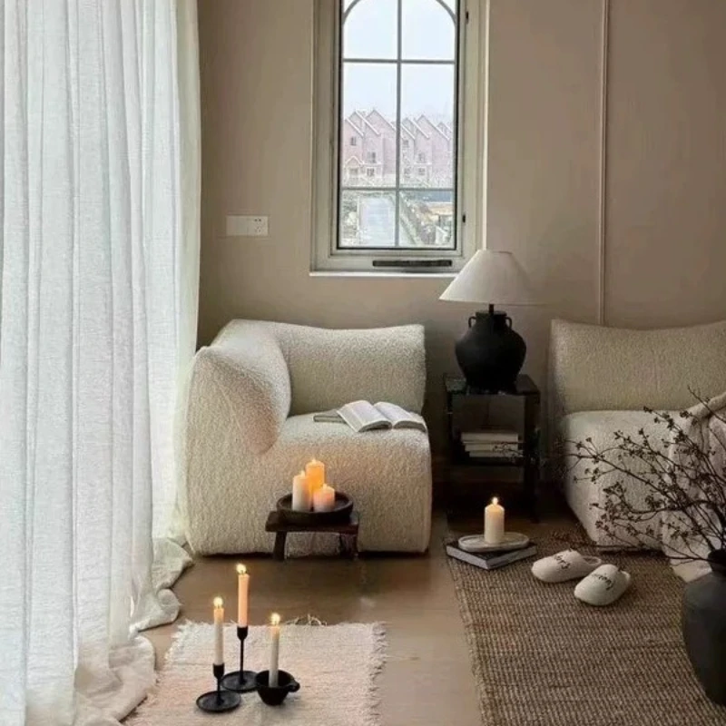 

Cream Wind Module Creative Casual Modern Simple Lamb Fleece Fabric Lazy Sofa