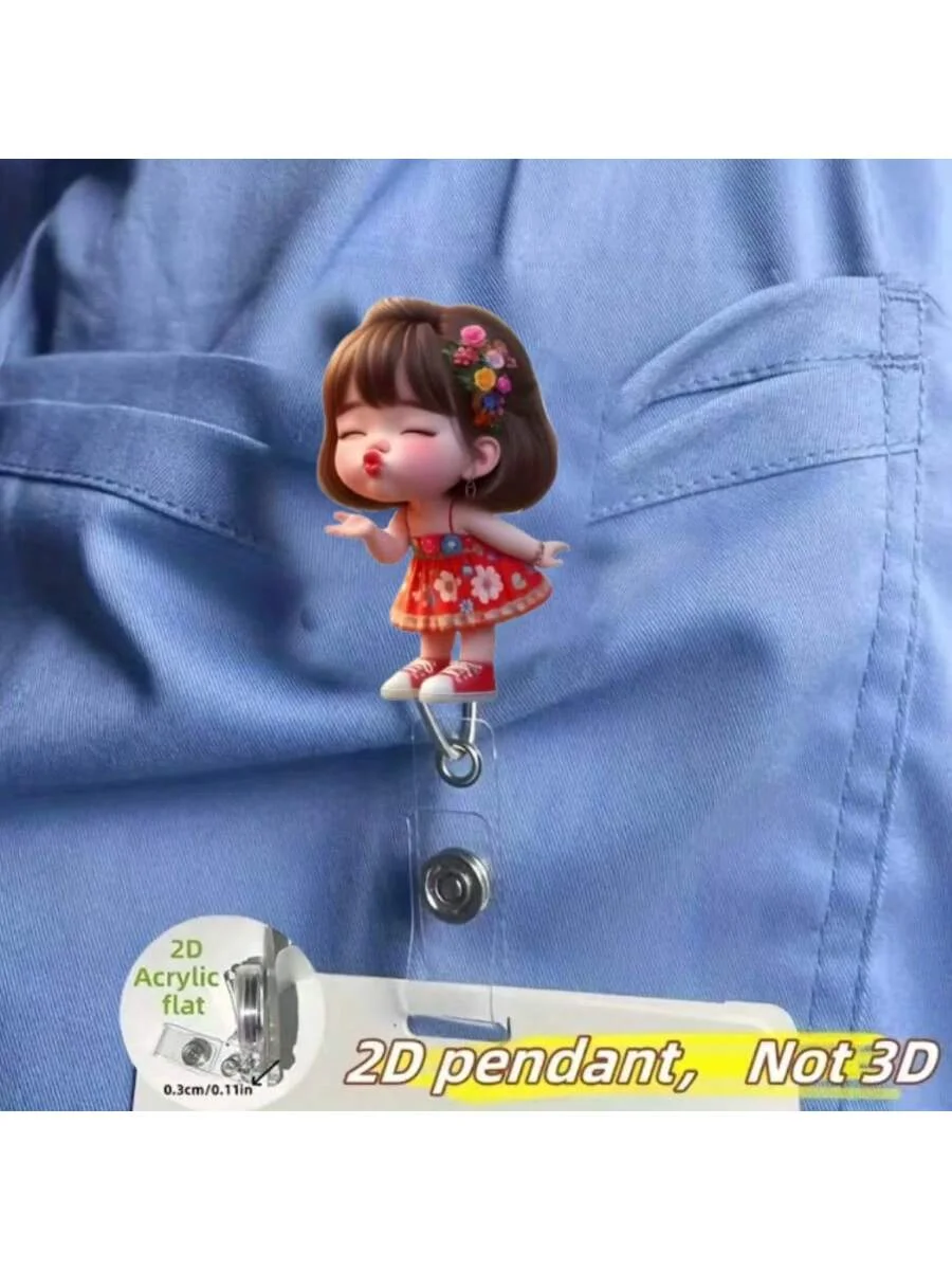 1pc Cute coffee girl Retractable Badge Reel – Acrylic ID Holder for Doctors, Nurses, RN, LPN, Healthcare Staff