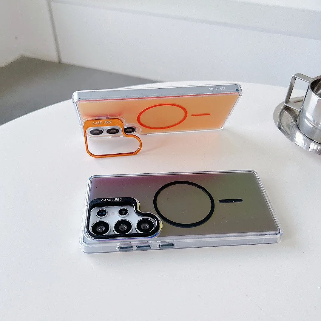 حار تلطيخ عدسة حامل قوس الحال بالنسبة لسامسونج غالاكسي S24 زائد S23 S25 حافة الترا المغناطيسي اللاسلكية تهمة غطاء مسنده #2