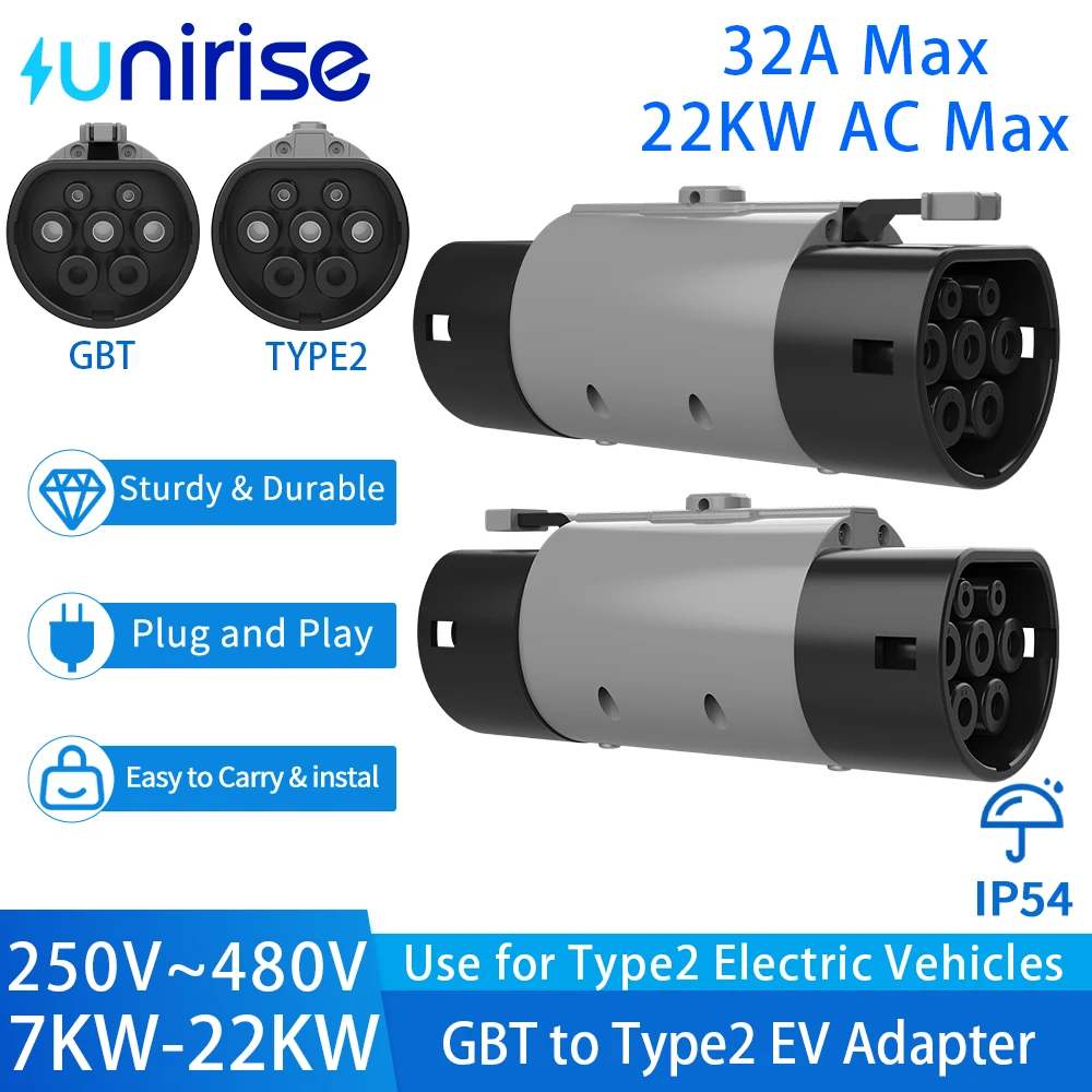 

Unirise 32A GBT to Type2 EV Adapter 7KW/22KW Fast charging Converter For GB/T charger to Type 2 electric car Charger connector