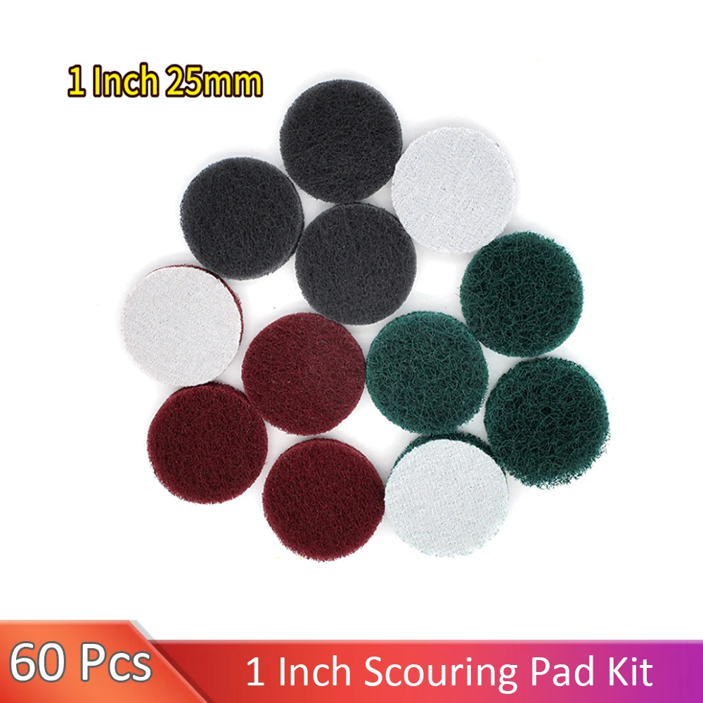 60 Pcs 1 Inch (25mm) 240-800 Grit Multi-Purpose Flocking Scouring Pad, Industrial Heavy Duty Nylon Cloth for Polishing