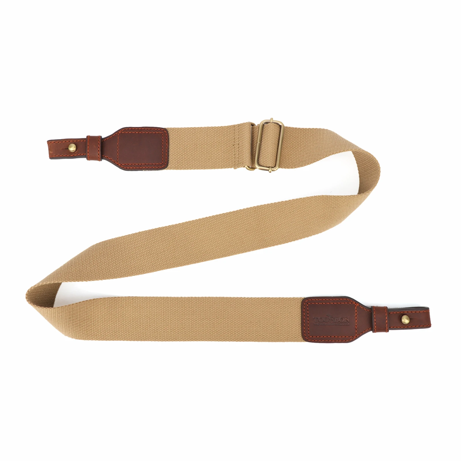 Tourbon Hunting 5cm Wide Gun Sling Durable Webbing Leather Rifle Air Gun Shoulder Strap Belt Khaki w/ Brass Buckle 86-129CM