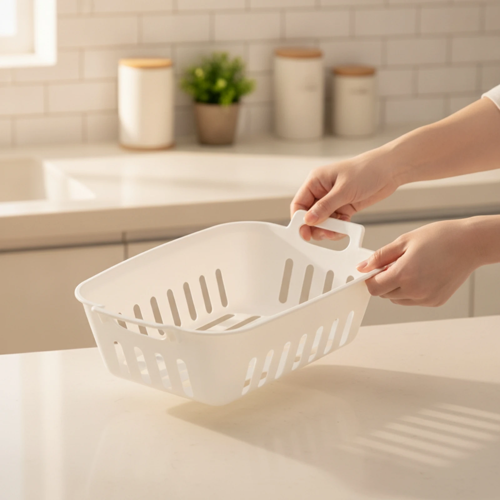Ice Maker Basket with Drain Perforated Ice Maker Basket Storage Bin Replacement Countertop for Homeowners, Kitchen