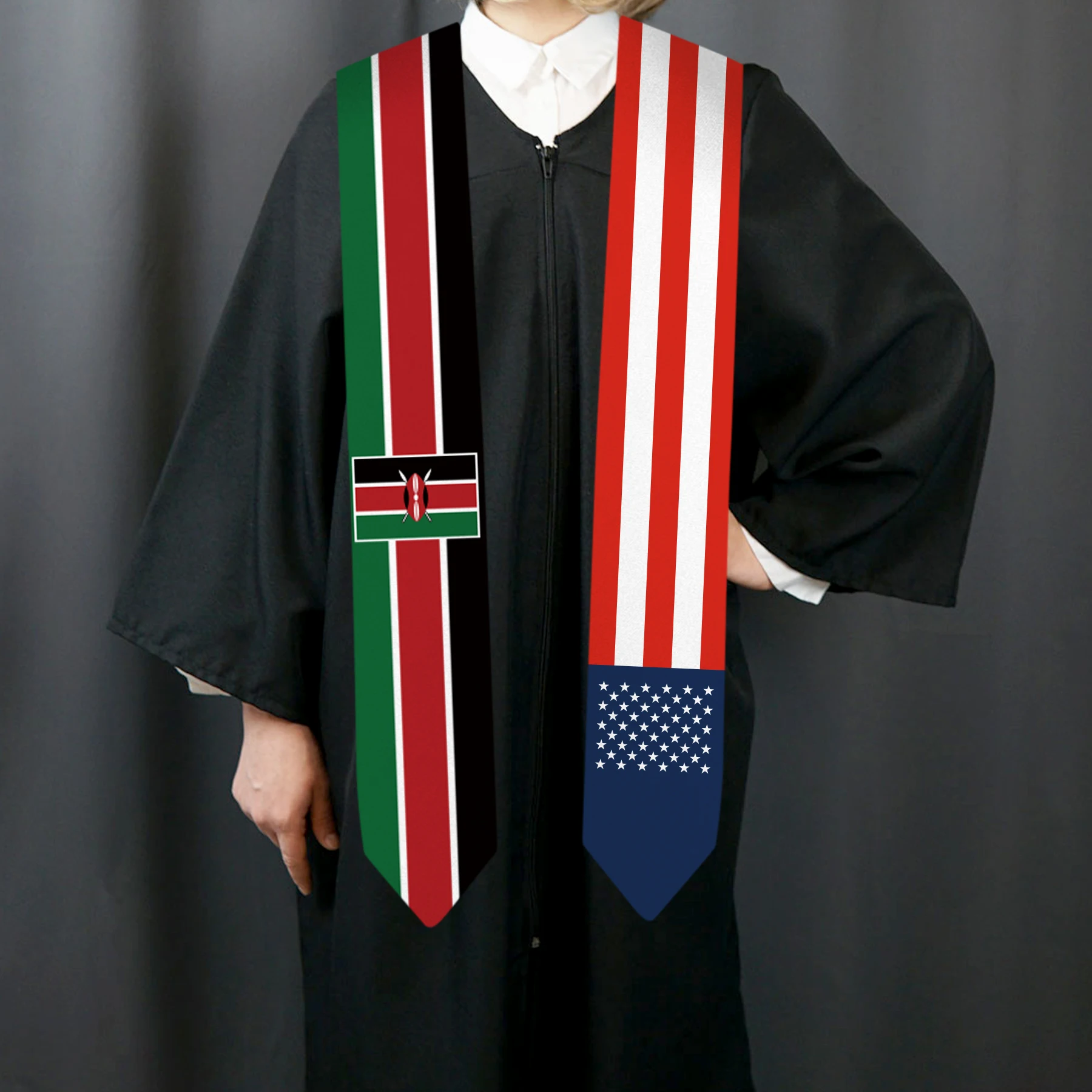 13x180cm USA And Kenya Flag Graduation Sash Bachelor Gown Accessory Graduation Sash Scarf