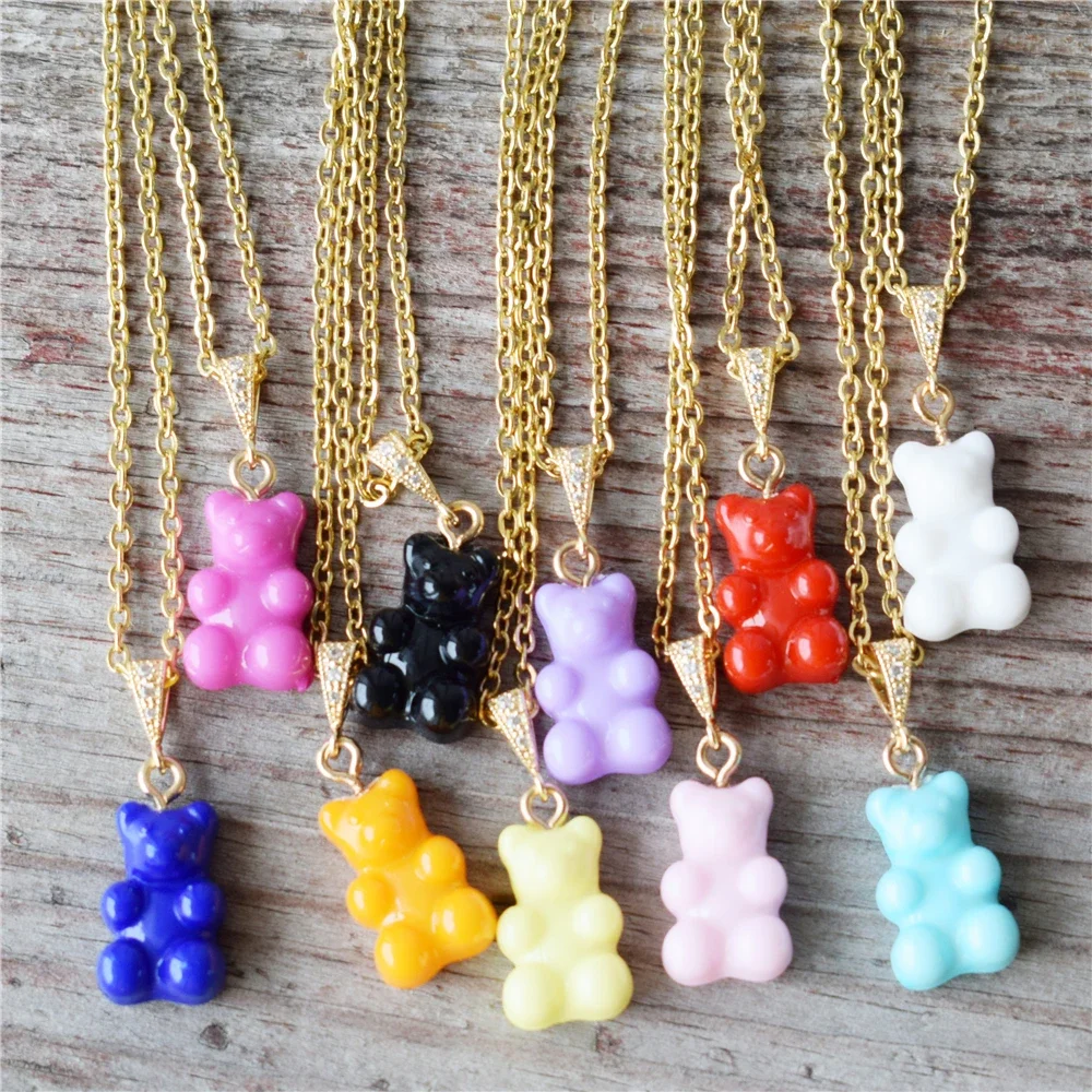 Stainless Steel Chain Handmade Candy Cute Judy Cartoon Bear Charm Necklace for Women Girl Daily Jewelry Party Gifts