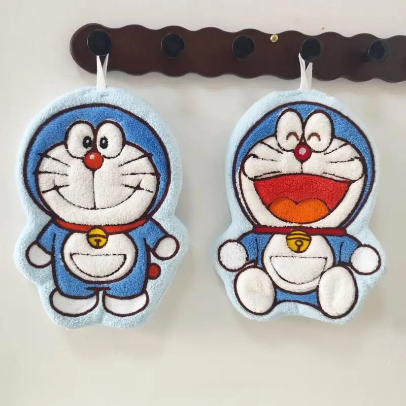 Cute Doraemon Hanging Hand Towel Cartoon Coral Velvet Absorbent Towel Creativity Anime Peripherals Home Decoration Friend Gift