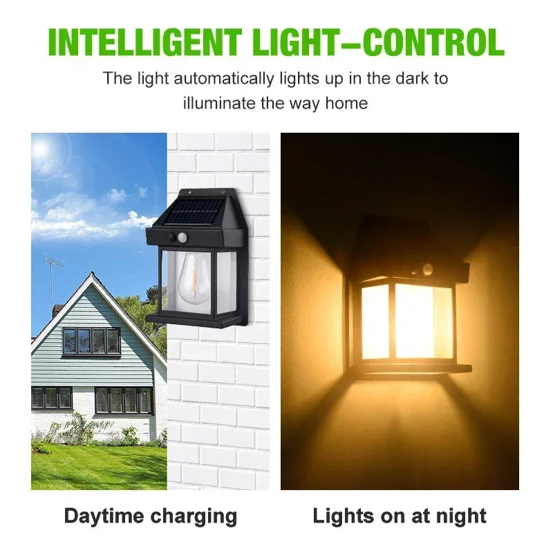 Lámpara Solar de pared para exteriores, luz impermeable de filamento de tungsteno, de inducción, para el hogar, jardín
