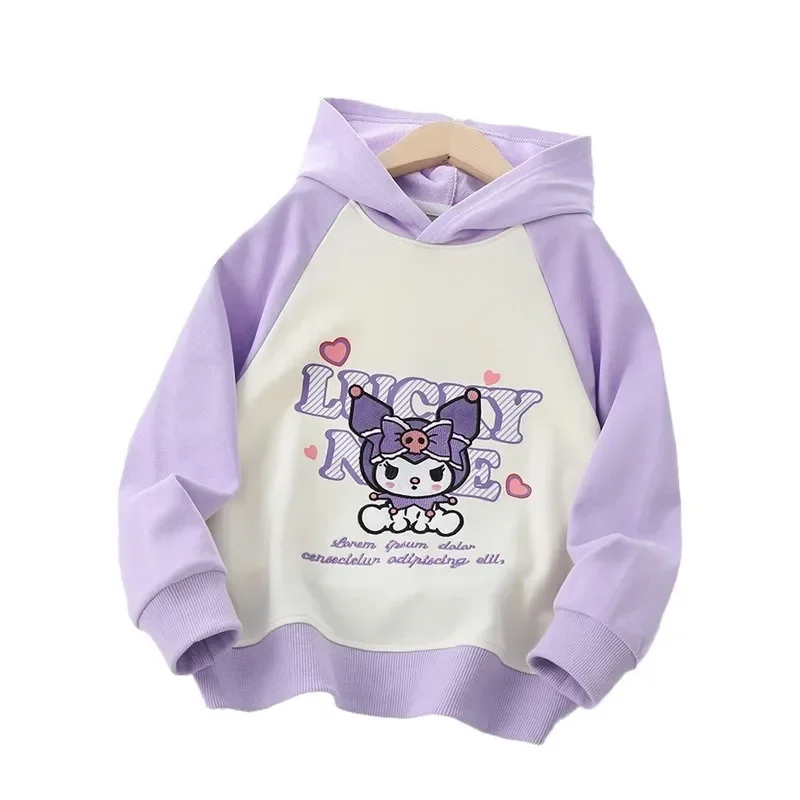 Kuromi Anime Sanrio Ins Long Sleeve Hooded Cute Cartoon Kawaii Ins Fashion Children Shirt Clothing Lovely Gifts for Kids