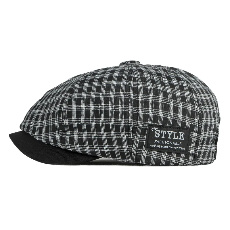 Men's Hat Batch Lun Retro Plaid Octagonal Cap Spring And Summer Thin Breathable Peaked Cap Painter Cap Newsboy Cap Female