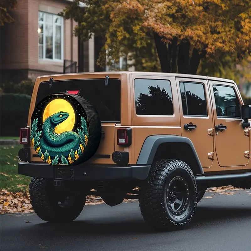 Moonlit Night Sky Snake Pattern Car Spare Tire Cover  HighPerformance Polyester, Durable & WearResistant Tire Cover For OffR