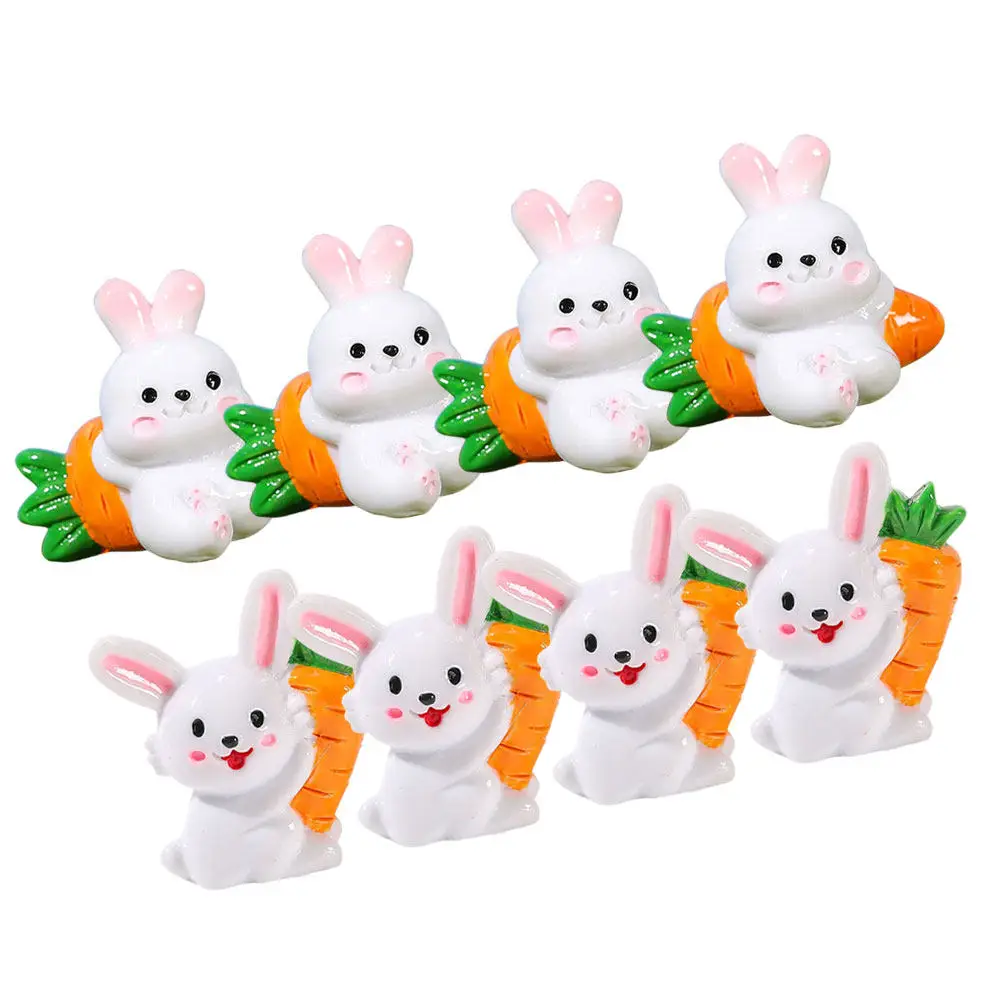 8Pcs Miniature Bunny Resin Statues for Micro Landscape Garden Lawn Balcony Desktop Car Dashboard Decor Tiny Animal Ornament