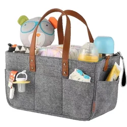 Baby Felt Storage Nursery Organizer Basket Infant Diaper Bag with Handle Caddy Changing Nappy Kids Storage Carrier Large Pocket