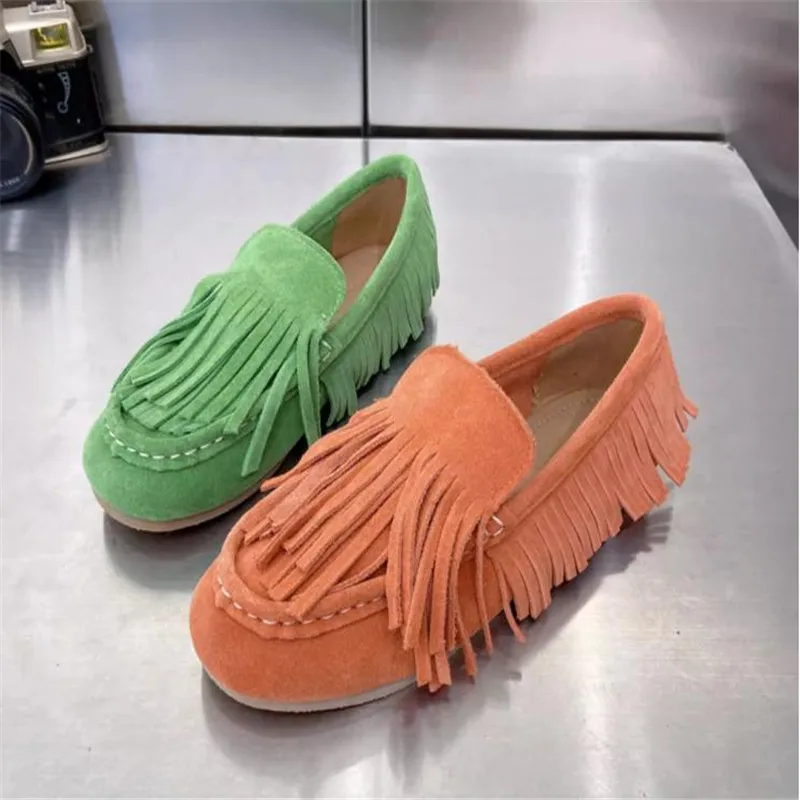 Women\'s Shoes Genuine Leather Flats Moccasins Oxford Mother Girls Slip On Casual  Suede tassel flats 35 40