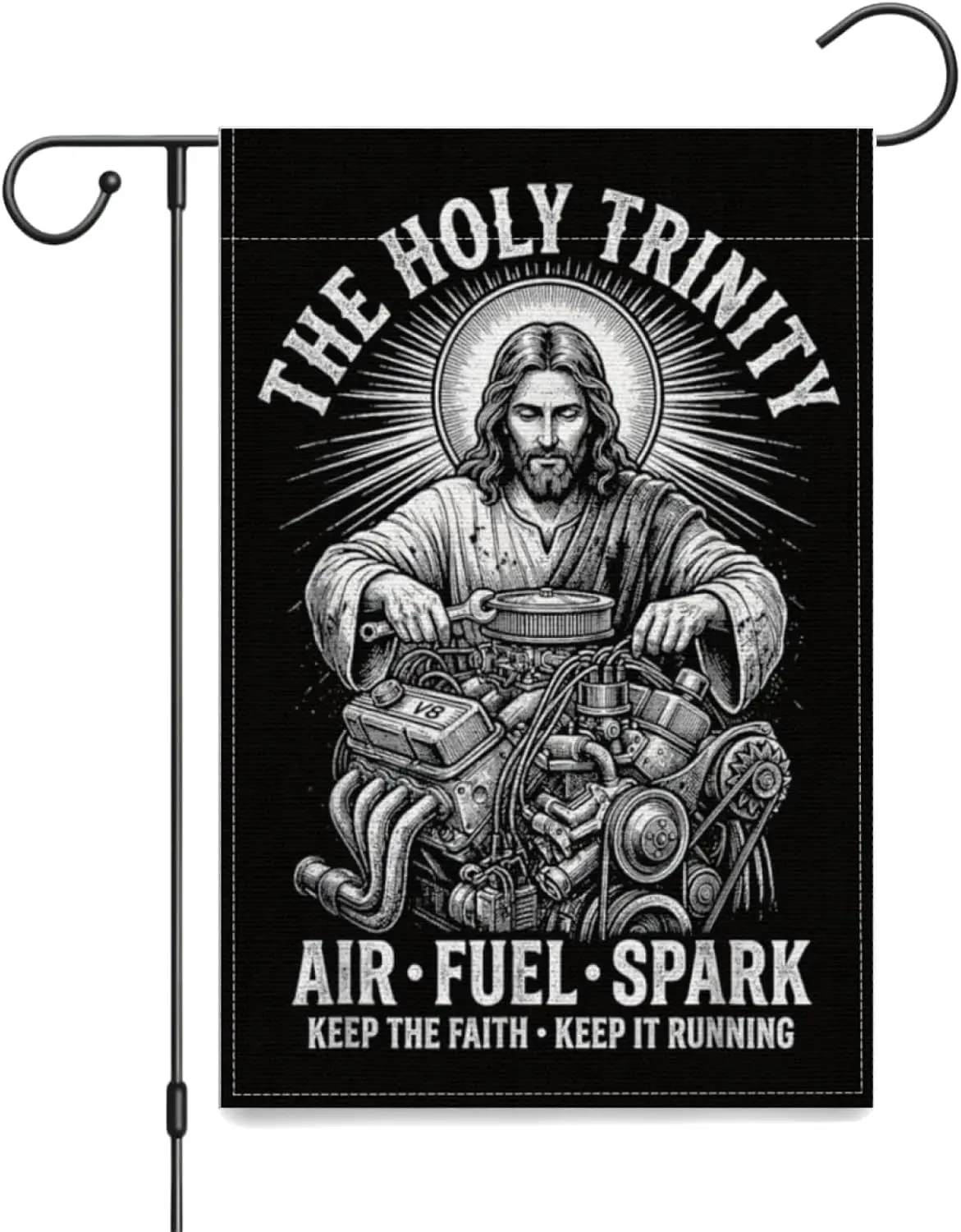 Holy Trinity Air Fuel Spark Keep The Faith Keep It Running Garden Flags,Yard Flag Double Sided Tapestry for Holiday Outdoor jjp