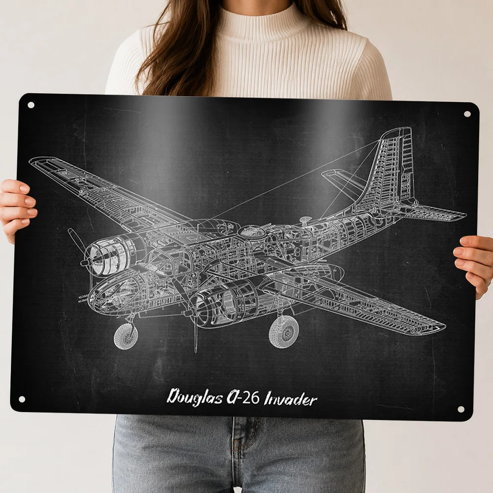 Douglas A26 Invader Poster Retro 3D Printed Metal Signs Customized Wall Hanging Gift for Interior Accessories Living Room Decor